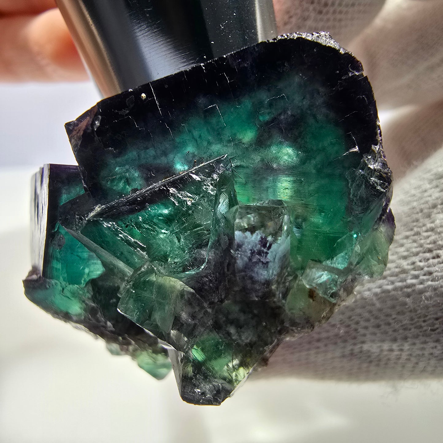 Clear Phantom Fluorite Cube Specimen zonal green purple Okorusu, Namibia 45*37*29mm