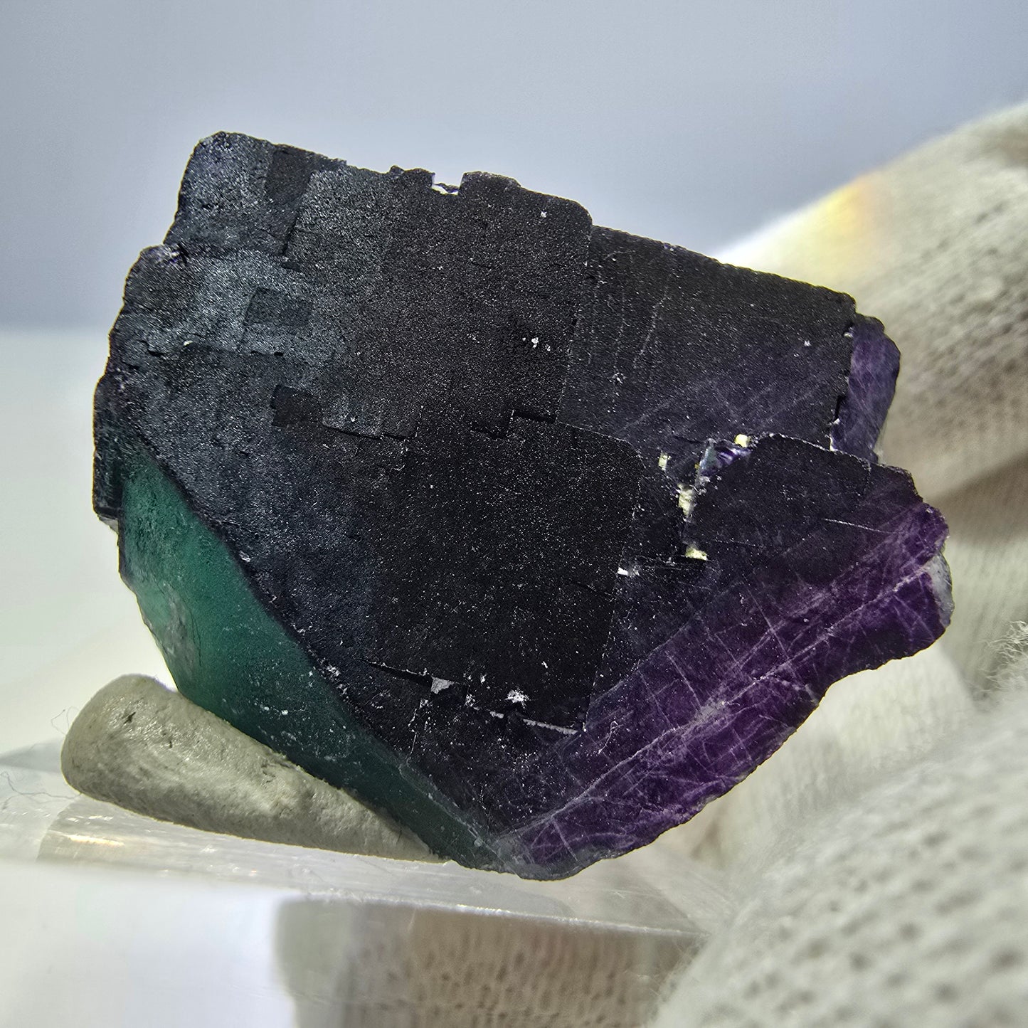 Clear Fluorite Cube, parquetted green purple 11:11 Angel Pocket Okorusu, Namibia 30*30*22mm