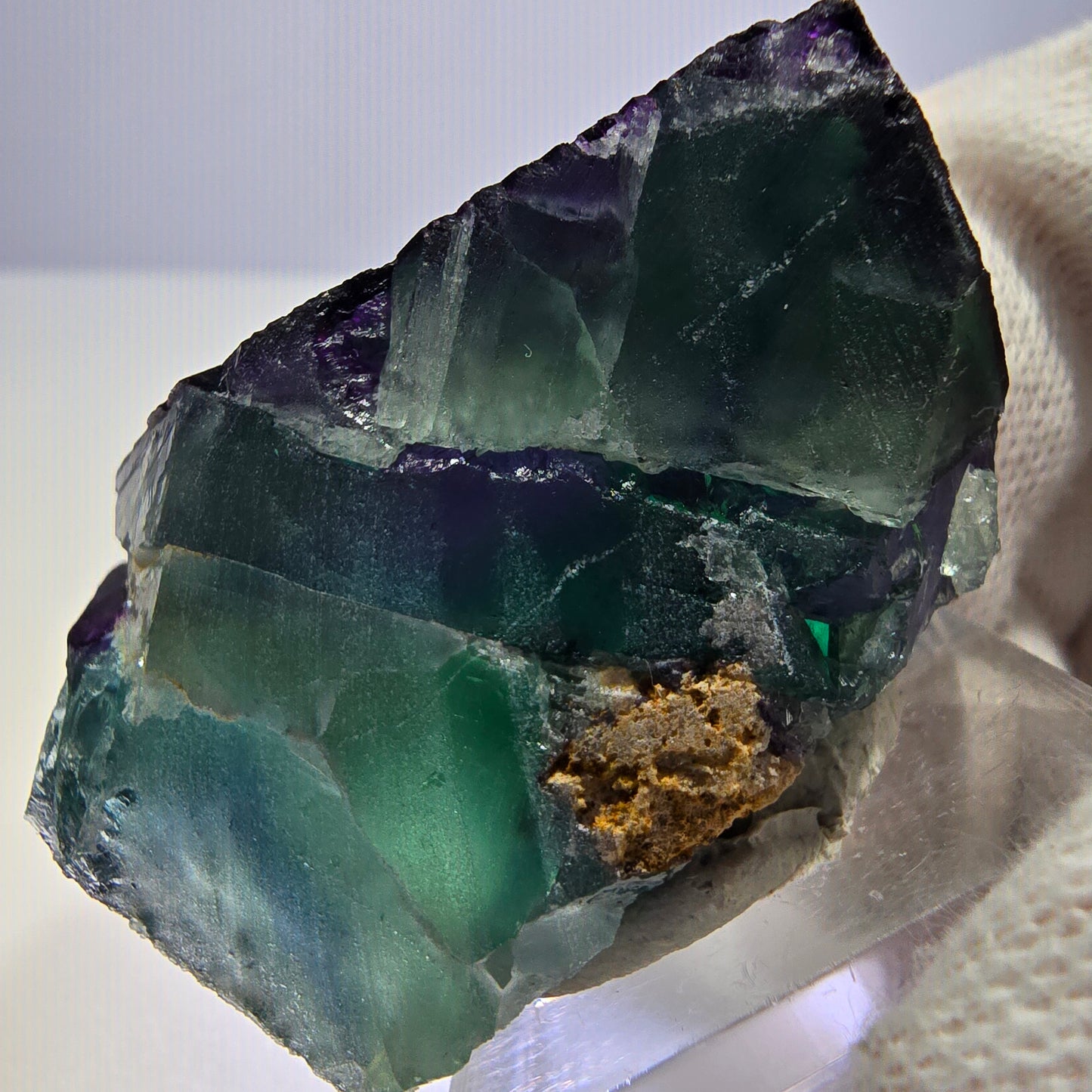 Klarer Fluorit Würfel, parkettiert grün lila 11:11 Angel Pocket Okorusu, Namibia 43*24*28mm