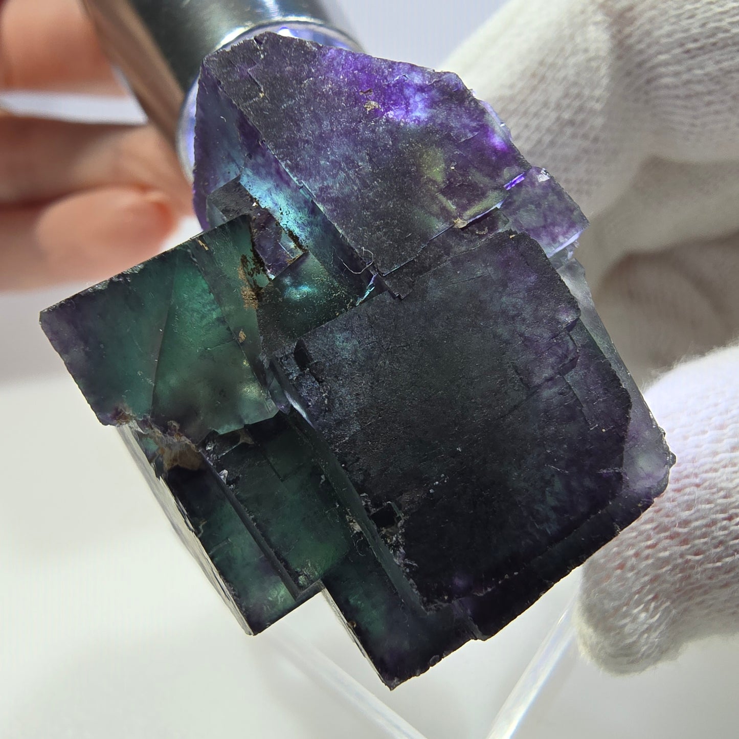 Klare Phantom Fluorit Würfel Stufe zonal grün lila Okorusu, Namibia 33*28*26mm