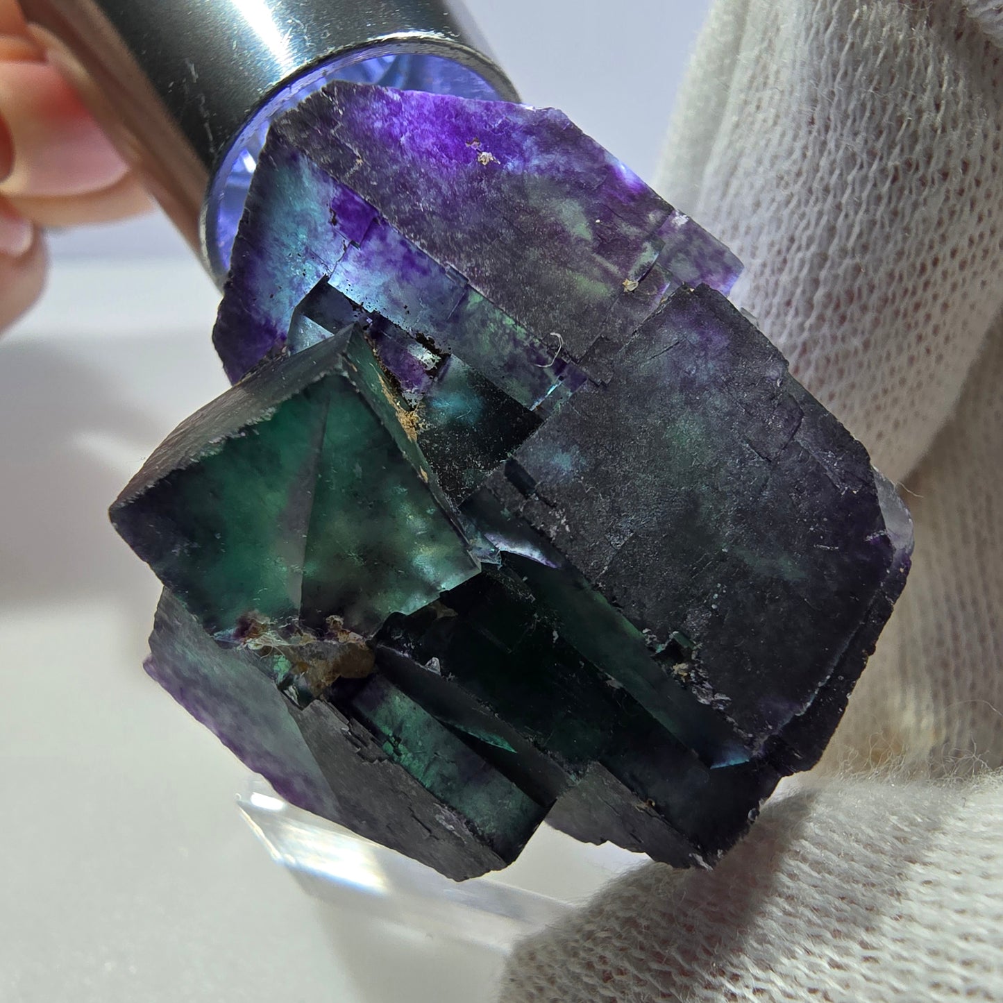 Klare Phantom Fluorit Würfel Stufe zonal grün lila Okorusu, Namibia 33*28*26mm