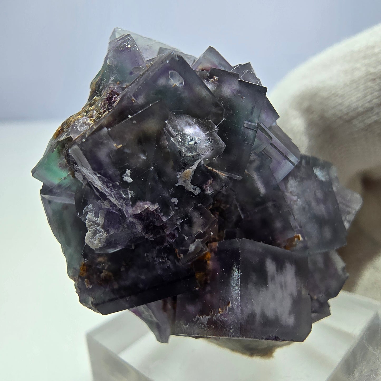 Clear Phantom Fluorite Cube Specimen zonal green purple Okorusu, Namibia 42*32*33mm