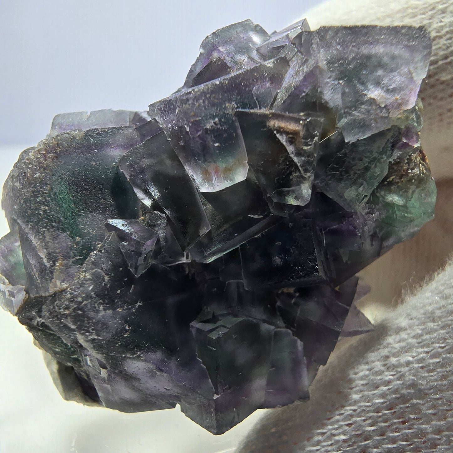 Clear Phantom Fluorite Cube Specimen zonal green purple Okorusu, Namibia 42*32*33mm
