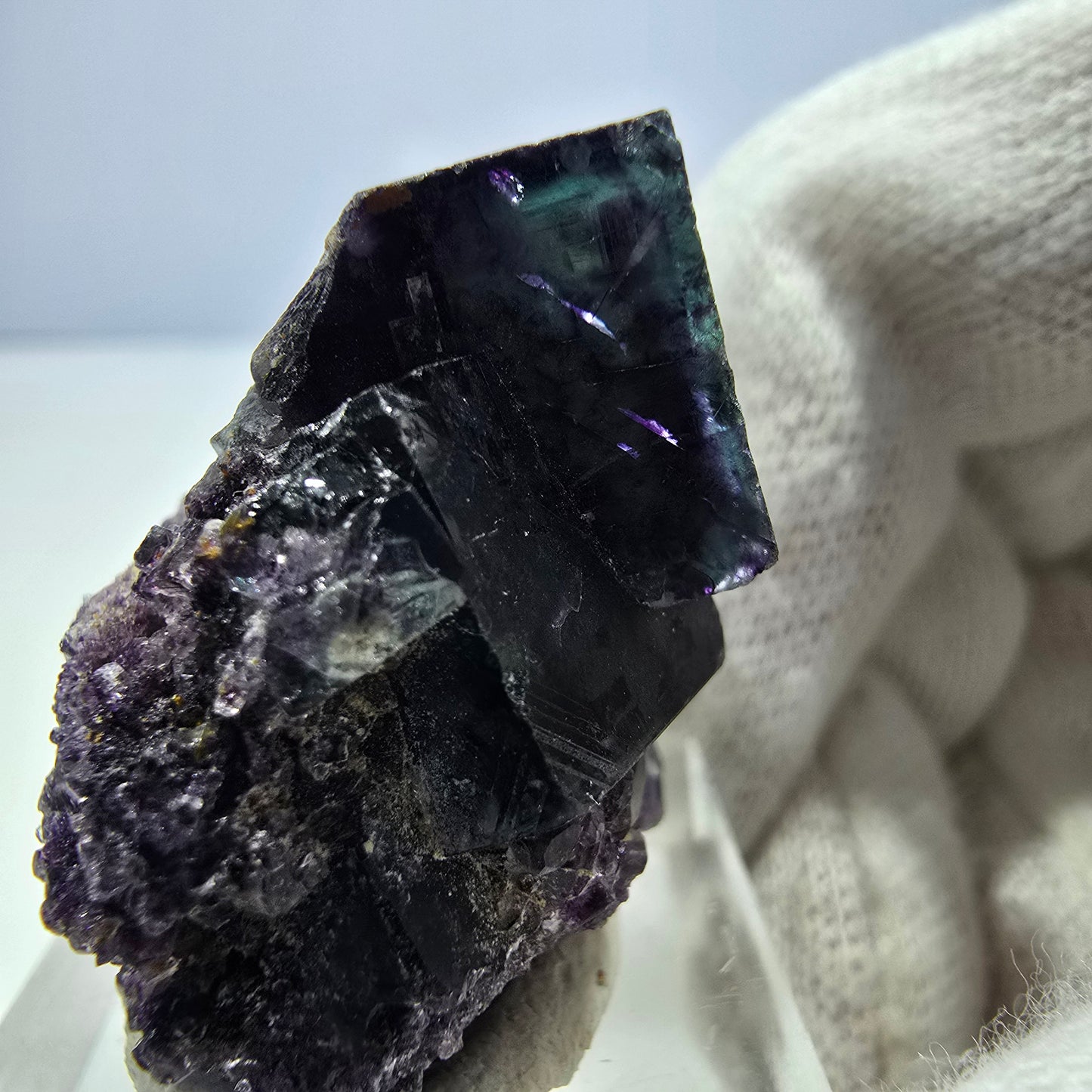 Klare Phantom Fluorit Würfel Stufe zonal grün lila Okorusu, Namibia 36*26*25mm