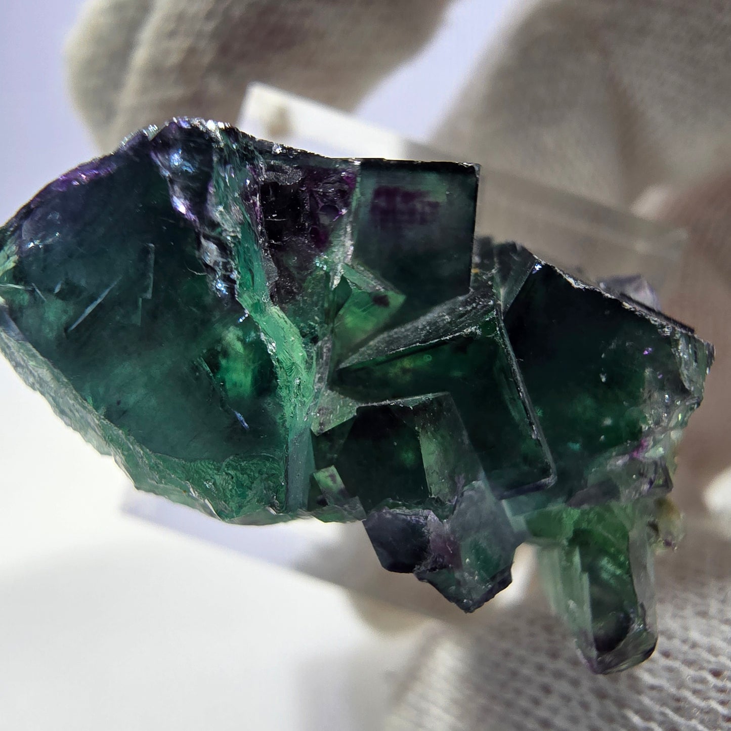 Clear Phantom Fluorite Cube Specimen zonal green purple Okorusu, Namibia 32*24*15mm