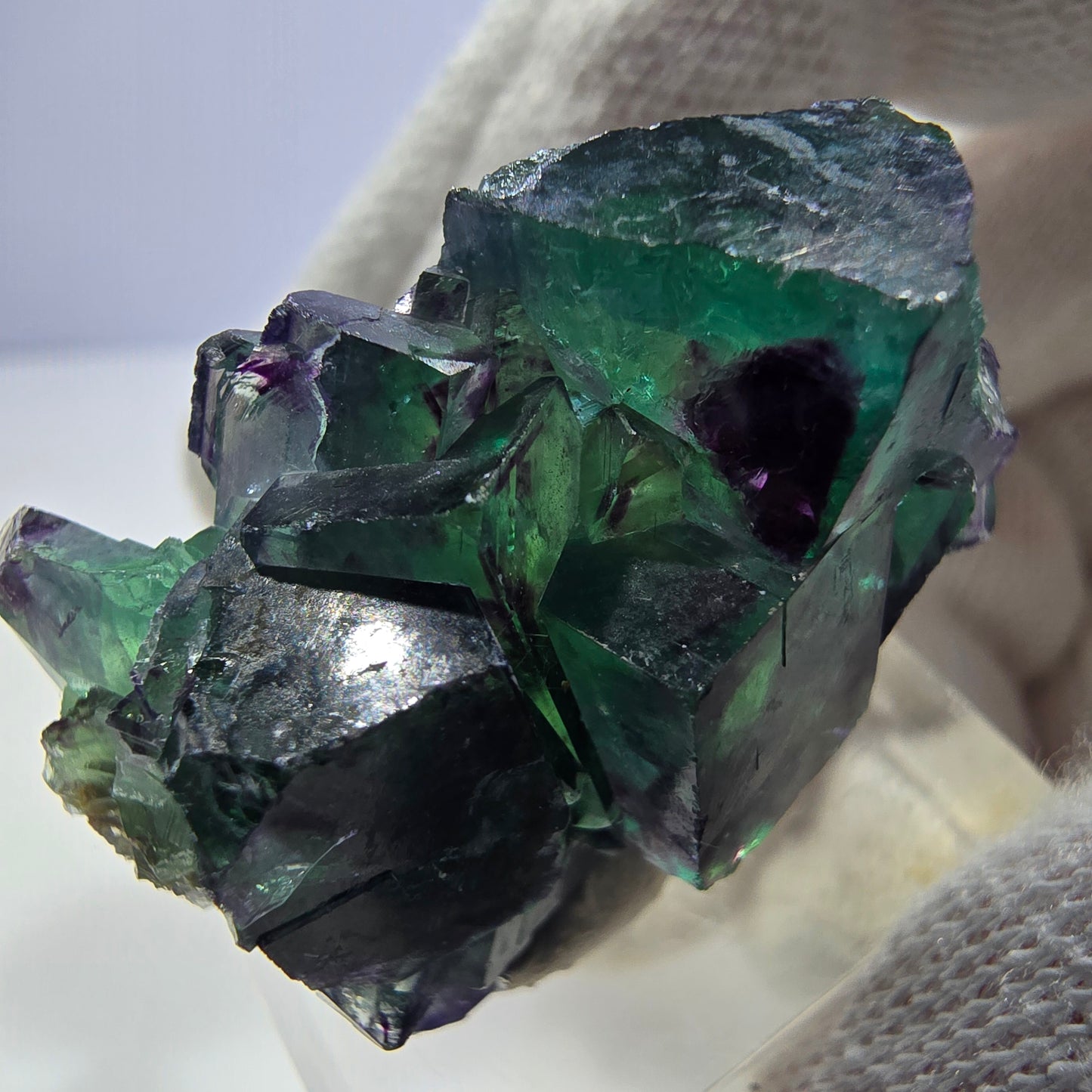 Clear Phantom Fluorite Cube Specimen zonal green purple Okorusu, Namibia 32*24*15mm
