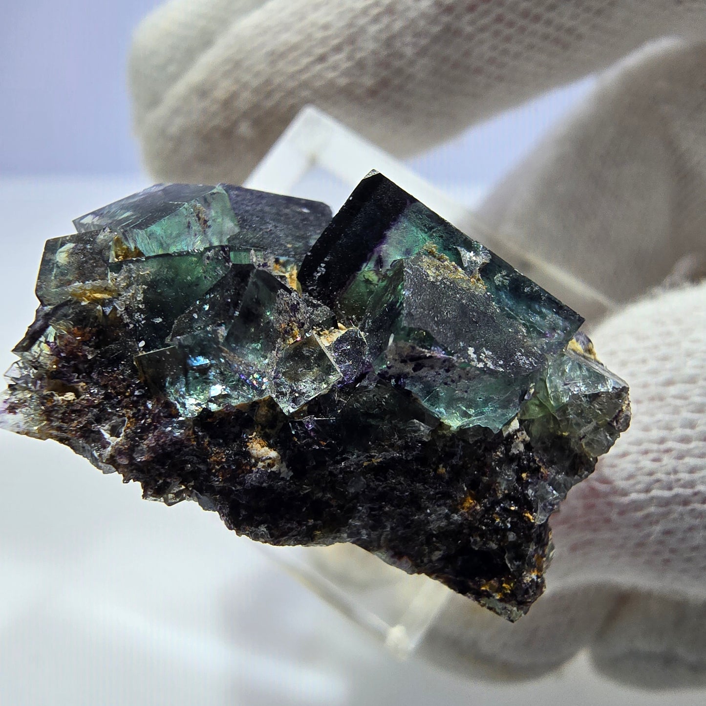 Klare Phantom Fluorit Würfel Stufe zonal grün lila Okorusu, Namibia 28*24*15mm