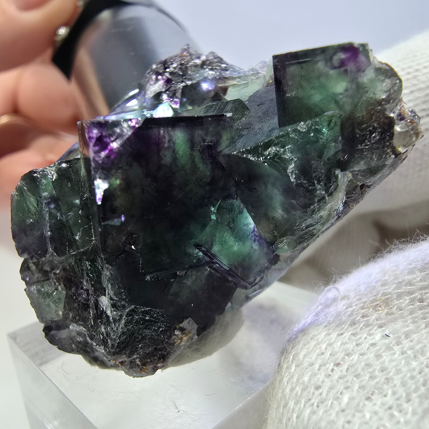 Clear Phantom Fluorite Cube Specimen zonal green purple Okorusu, Namibia 41*28*23mm