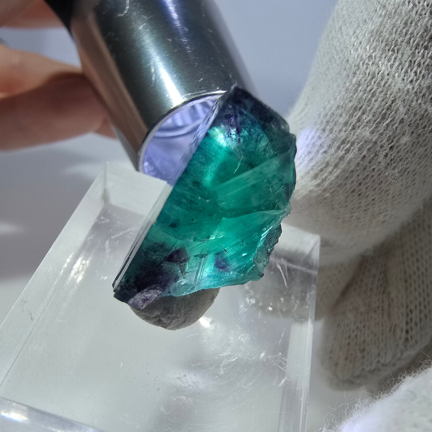 Rare cube de fluorite fantôme, vert violet zonal Okorusu, Namibie 22 x 22 x 12 mm