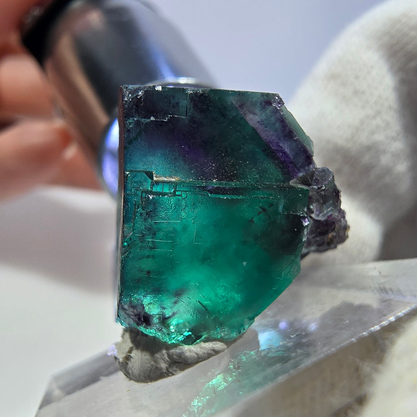 Rare cube de fluorite fantôme, vert violet zonal Okorusu, Namibie 26*24*18 mm