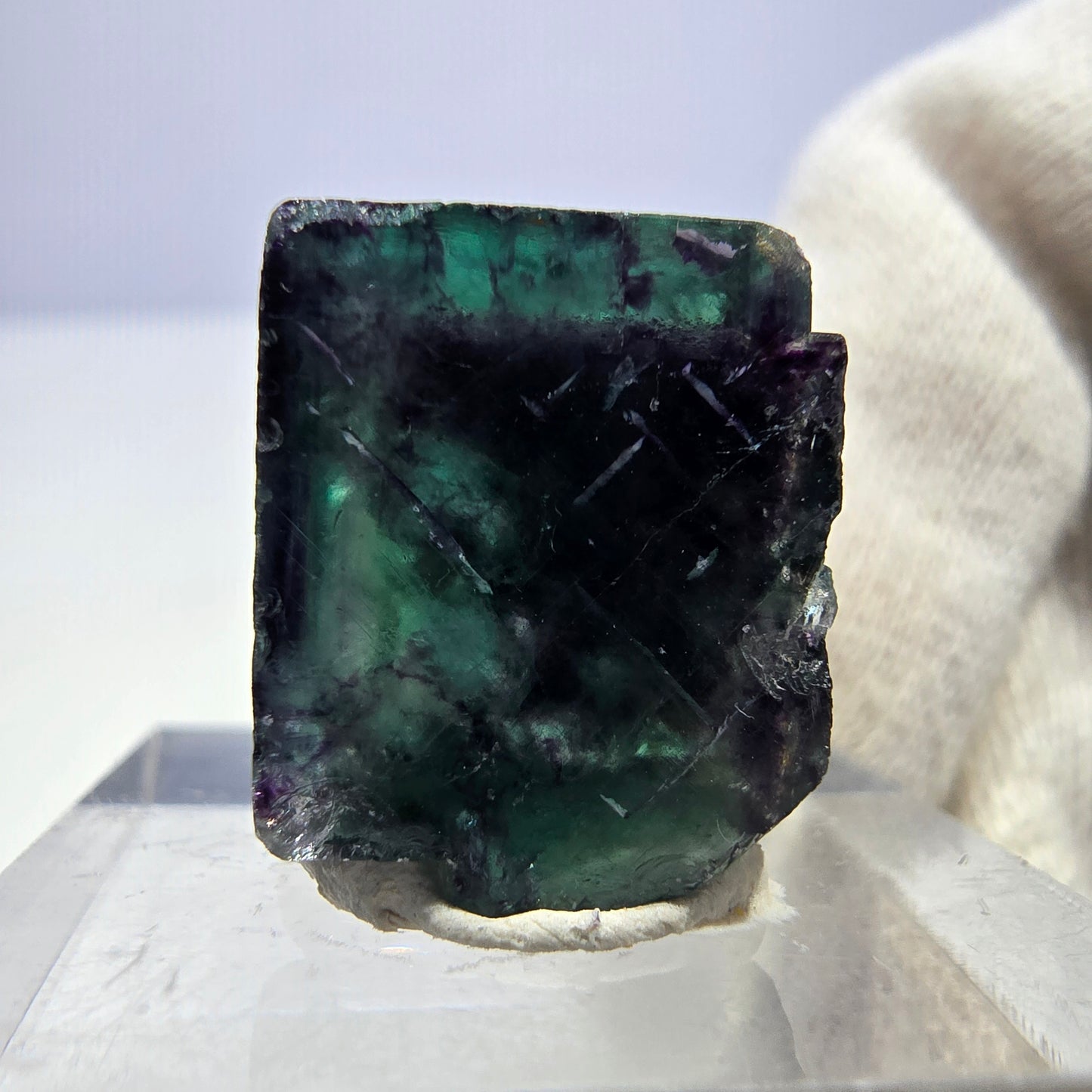 Seltener Phantom Fluorit Würfel, zonal grün lila Okorusu, Namibia 19*20*15mm