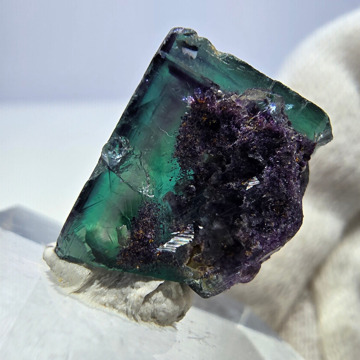 Seltener Phantom Fluorit Würfel, zonal grün lila Okorusu, Namibia 19*20*15mm