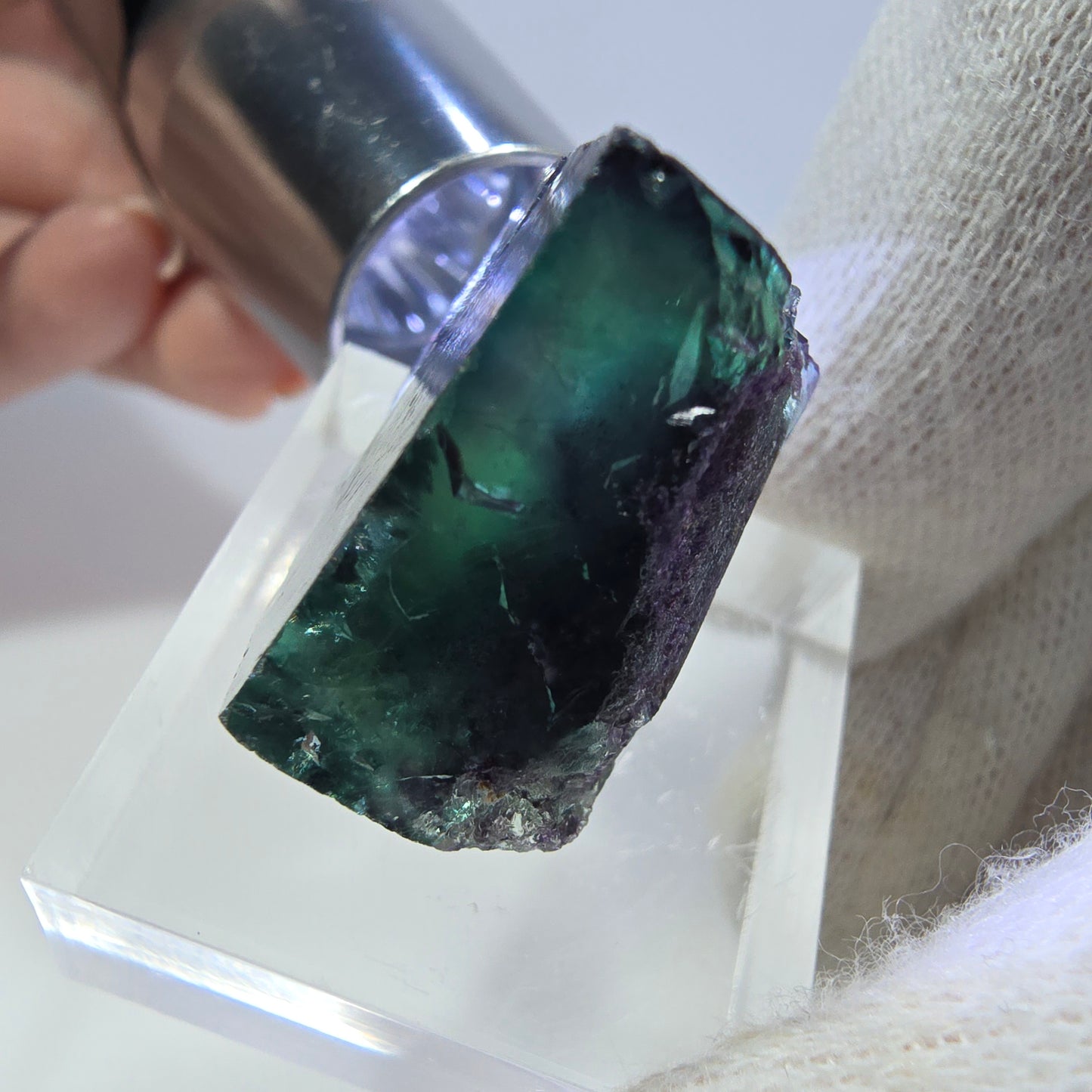 Seltener Phantom Fluorit Würfel, zonal grün lila Okorusu, Namibia 27*25*14mm