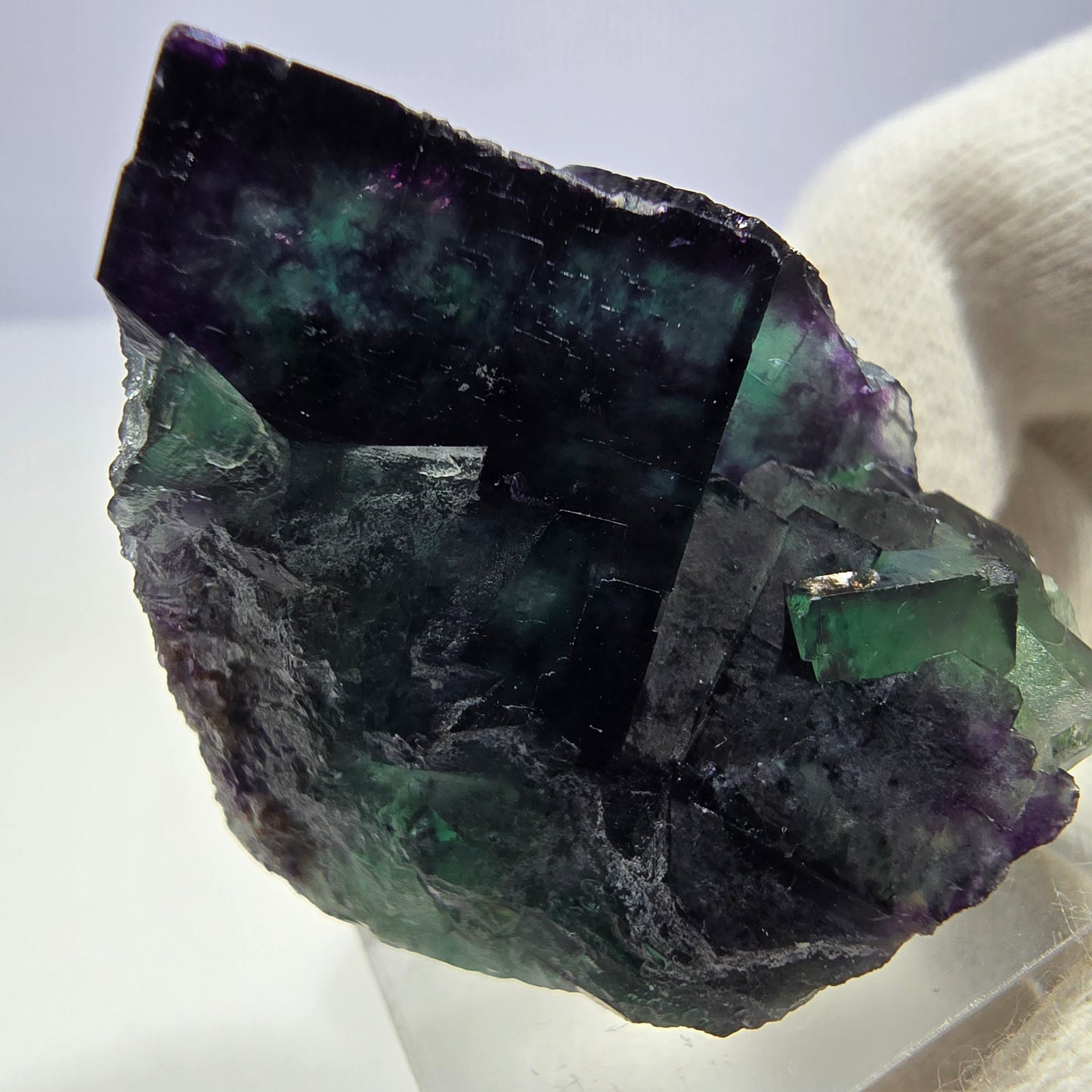 Klare Phantom Fluorit Würfel Stufe zonal grün lila Okorusu, Namibia 36*31*23mm