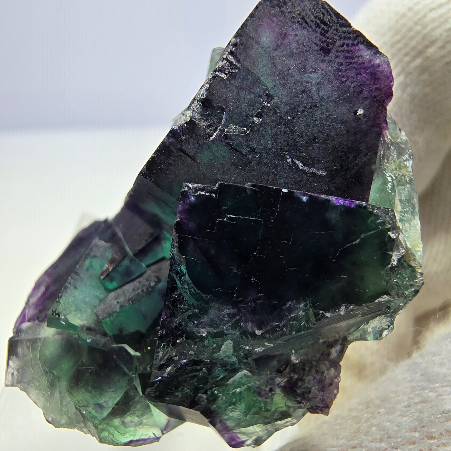 Klare Phantom Fluorit Würfel Stufe zonal grün lila Okorusu, Namibia 36*31*23mm