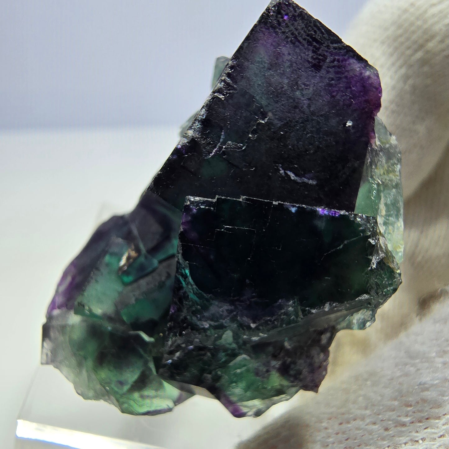 Klare Phantom Fluorit Würfel Stufe zonal grün lila Okorusu, Namibia 36*31*23mm
