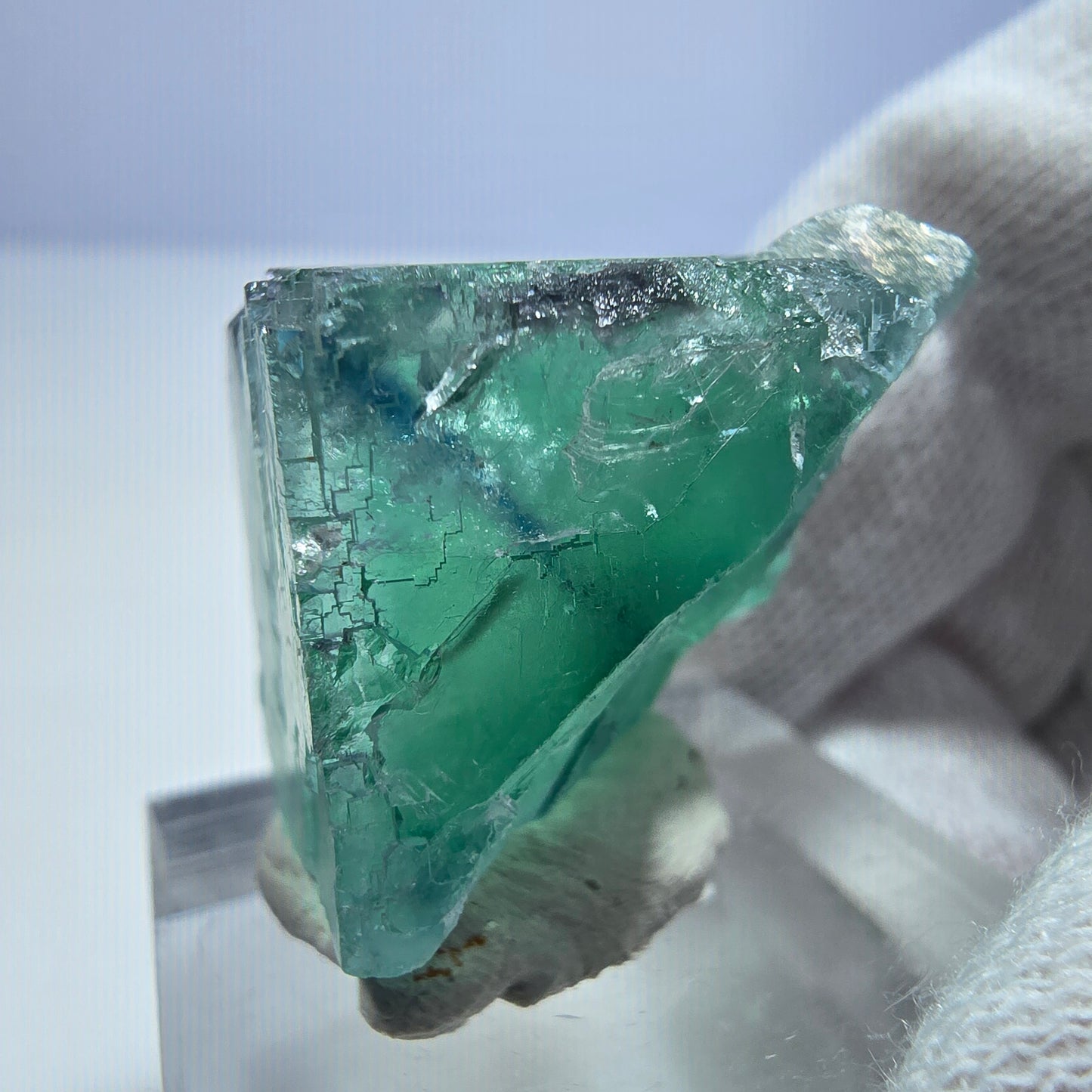 Cube de fluorite fantôme transparent parqueté vert turquoise Okorusu Namibie 33*22*22mm