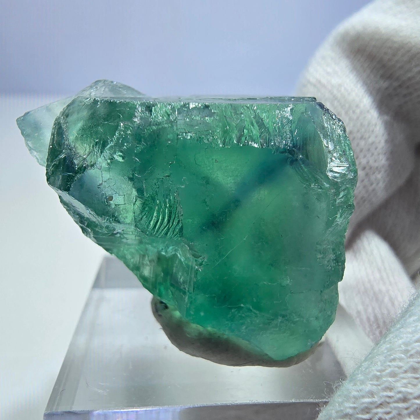 Cube de fluorite fantôme transparent parqueté vert turquoise Okorusu Namibie 33*22*22mm