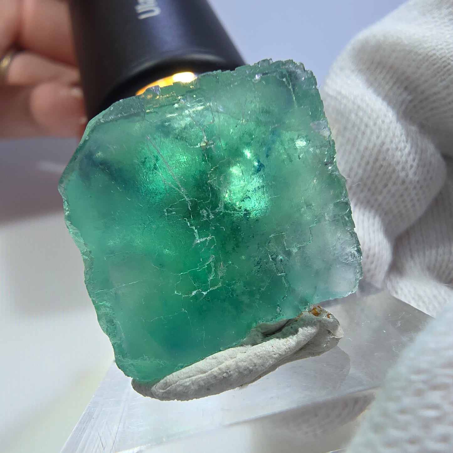 Cube de fluorite fantôme transparent parqueté vert turquoise Okorusu Namibie 33*22*22mm
