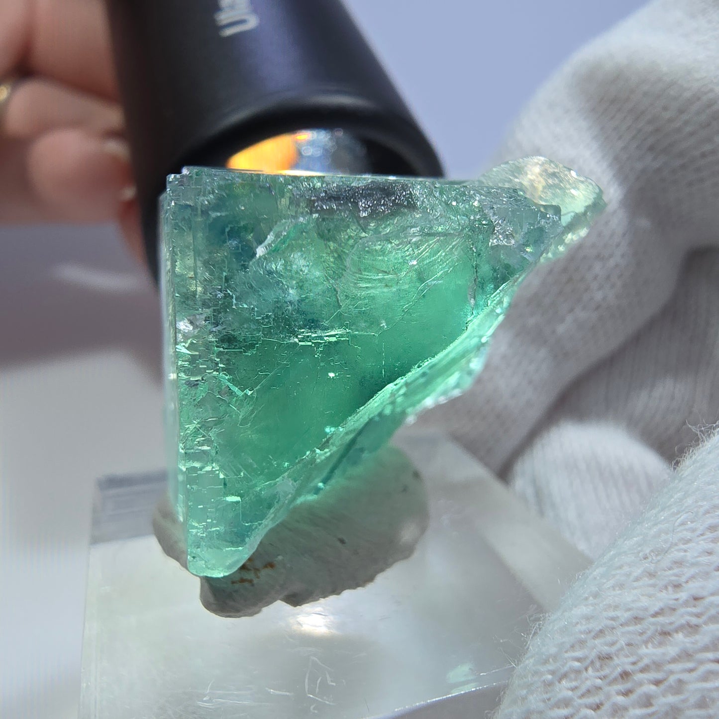 Cube de fluorite fantôme transparent parqueté vert turquoise Okorusu Namibie 33*22*22mm