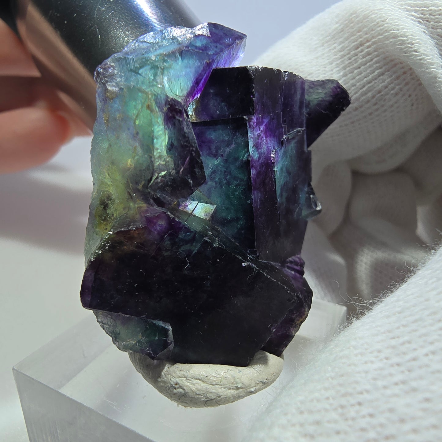 Seltene Phantom Fluorit Würfel Stufe zonal grün lila Okorusu, Namibia 43*34*16mm