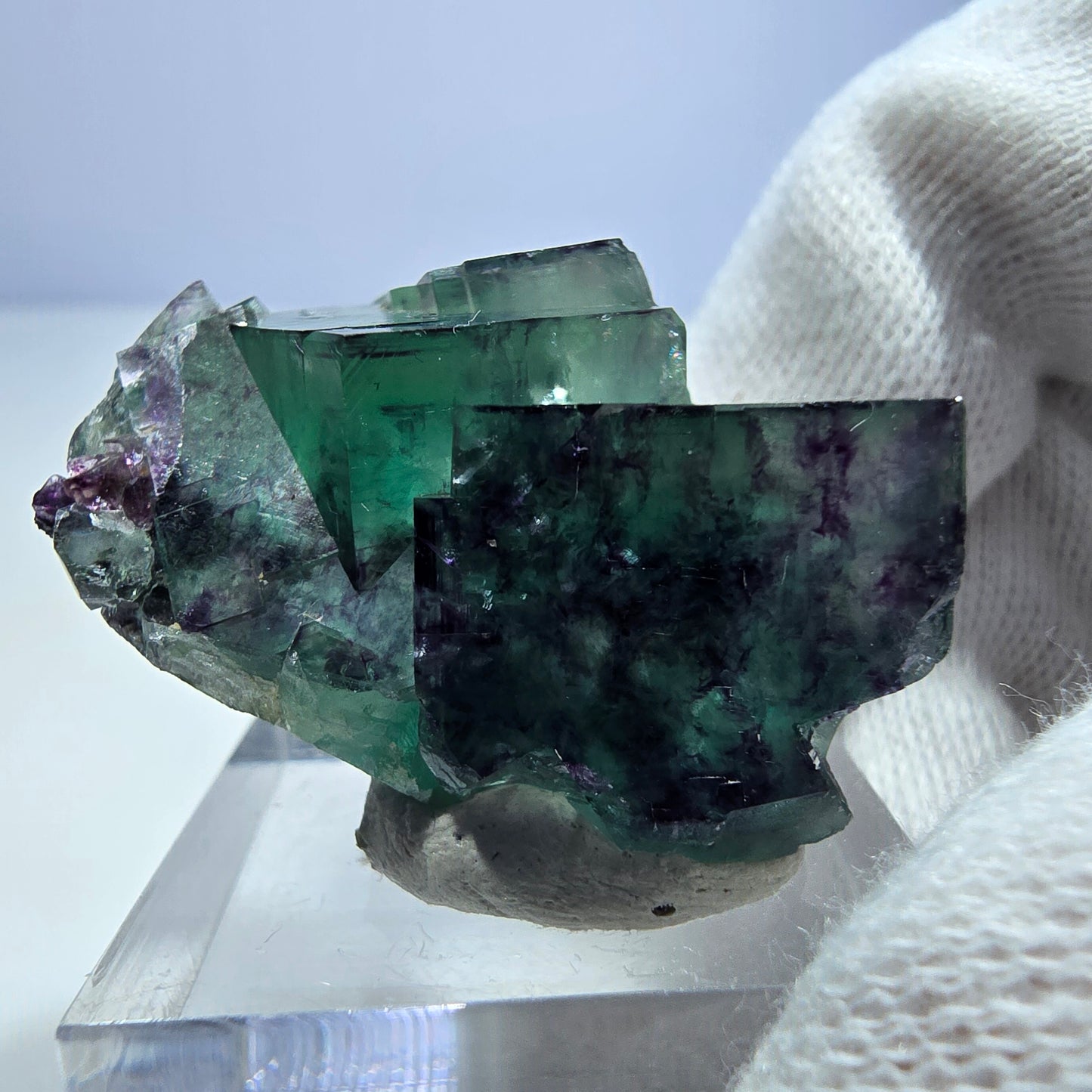 Seltene Phantom Fluorit Würfel Stufe zonal grün lila Okorusu, Namibia 36*27*17mm