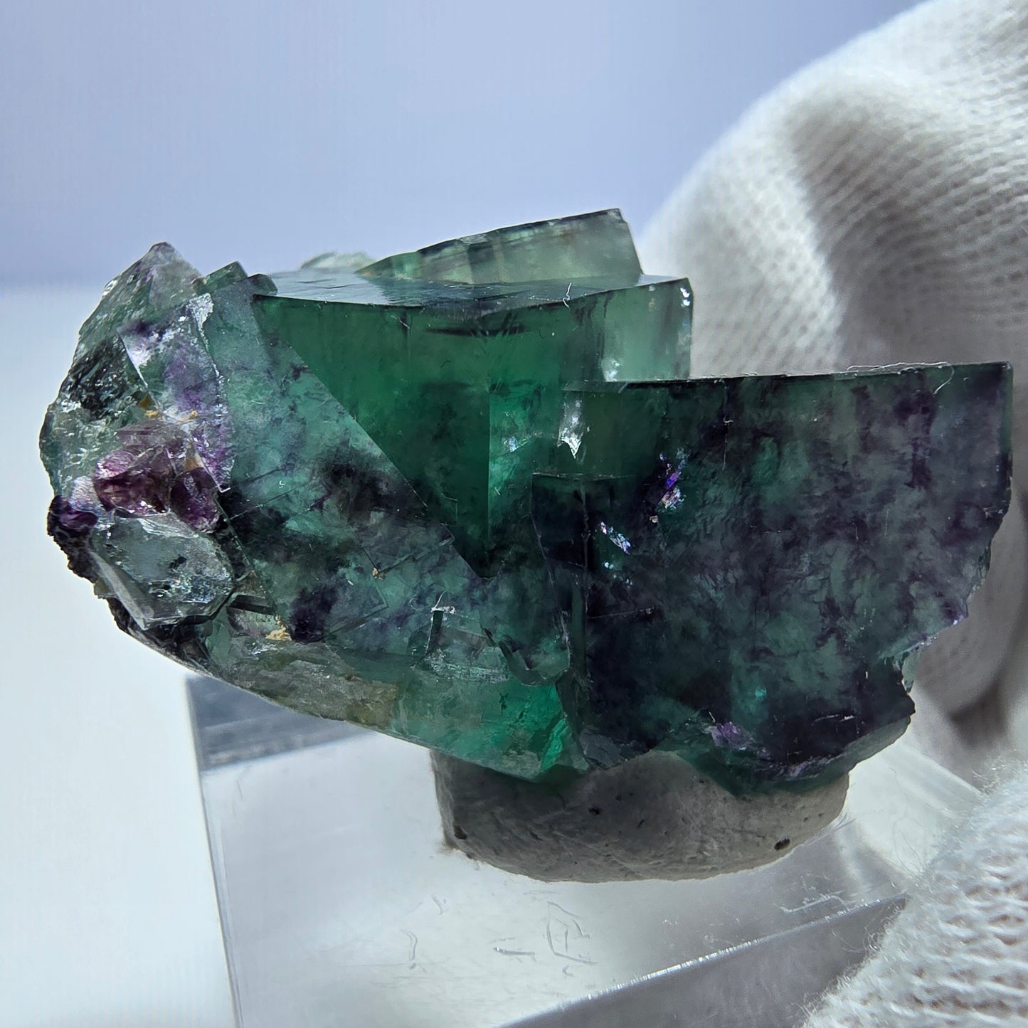 Seltene Phantom Fluorit Würfel Stufe zonal grün lila Okorusu, Namibia 36*27*17mm