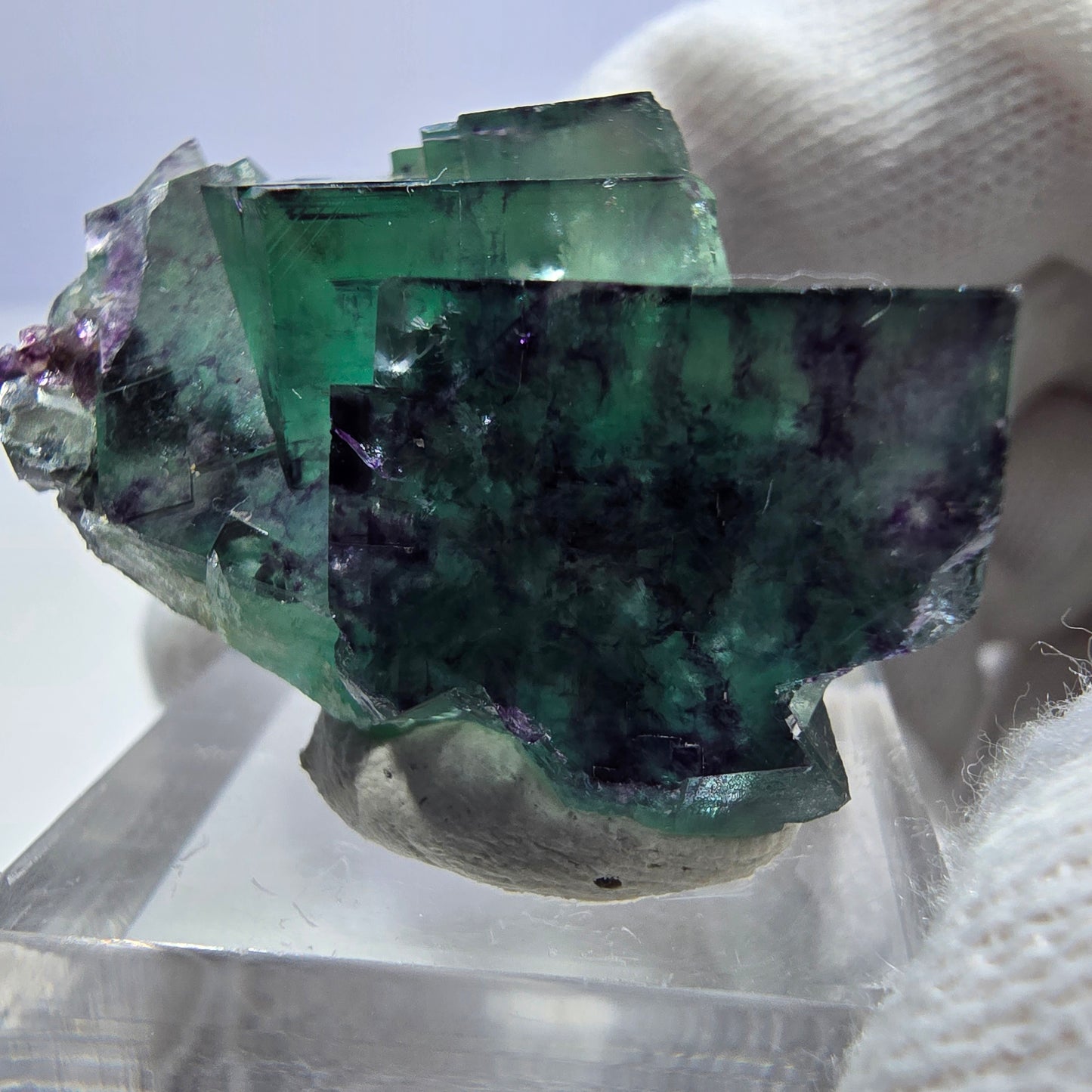 Seltene Phantom Fluorit Würfel Stufe zonal grün lila Okorusu, Namibia 36*27*17mm