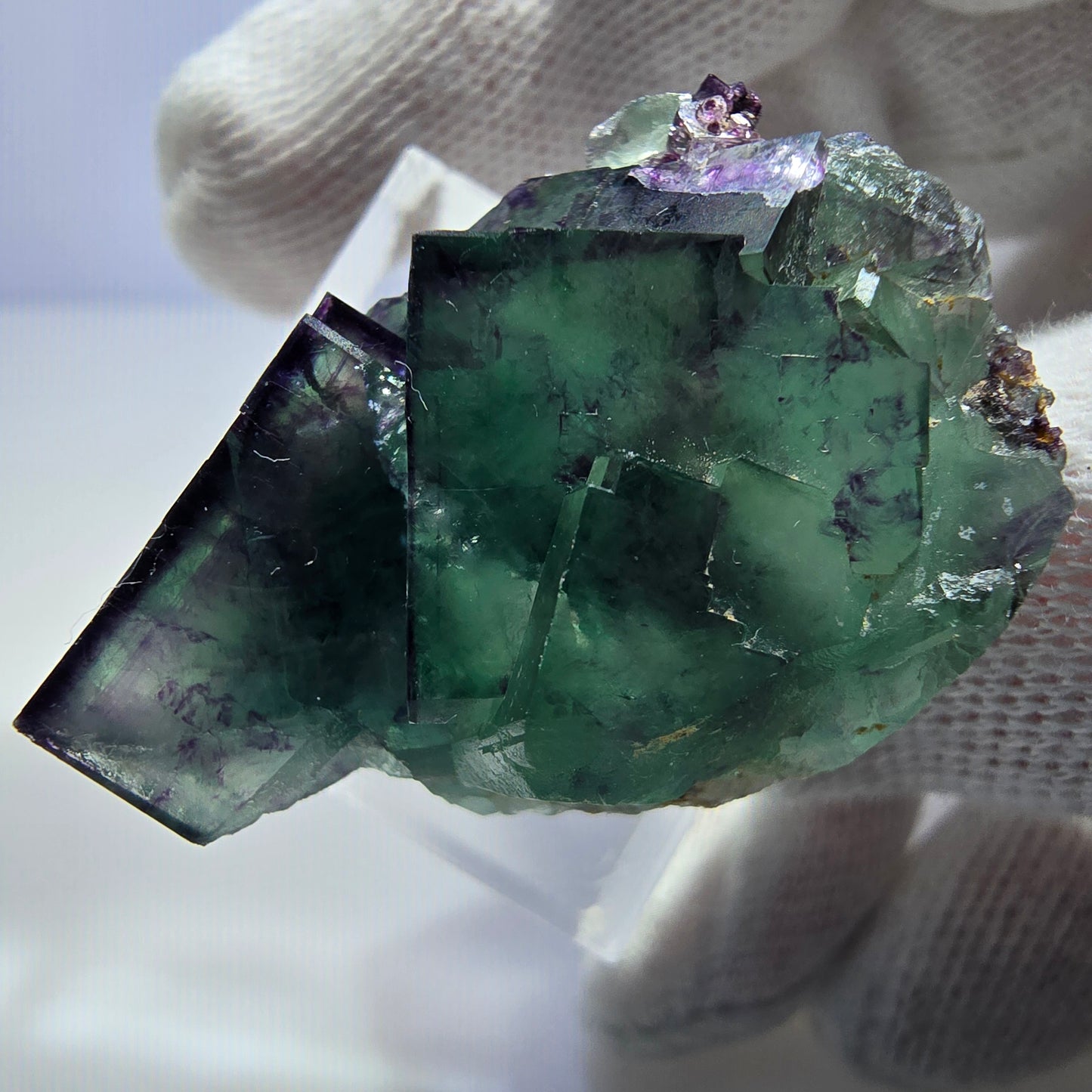 Seltene Phantom Fluorit Würfel Stufe zonal grün lila Okorusu, Namibia 36*27*17mm