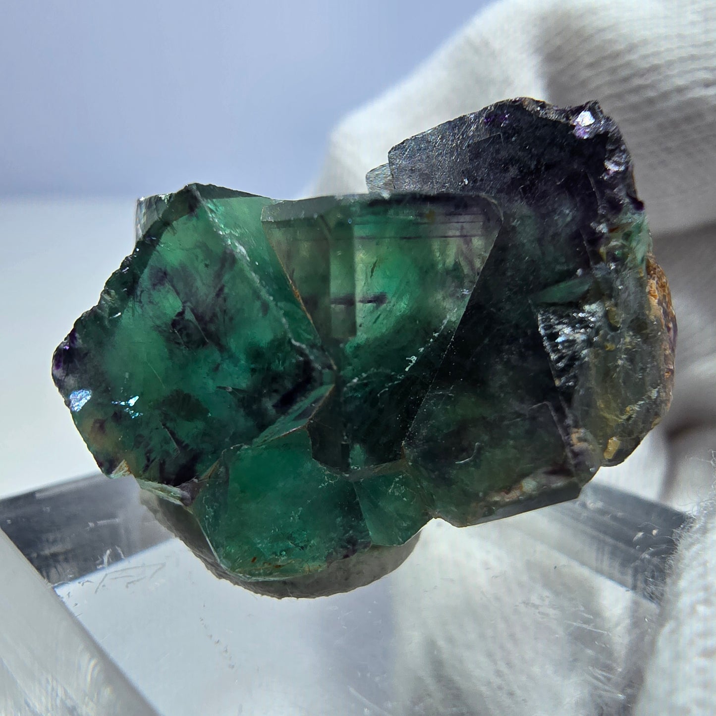 Spécimen rare de cube de fluorite fantôme, vert zonal et violet, Okorusu, Namibie, 29 x 17 x 17 mm