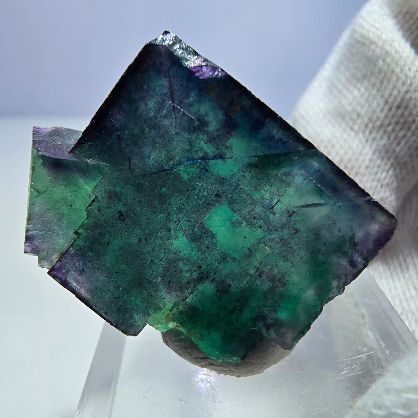 Seltene Phantom Fluorit Würfel Stufe zonal grün lila Okorusu, Namibia 31*27*17mm