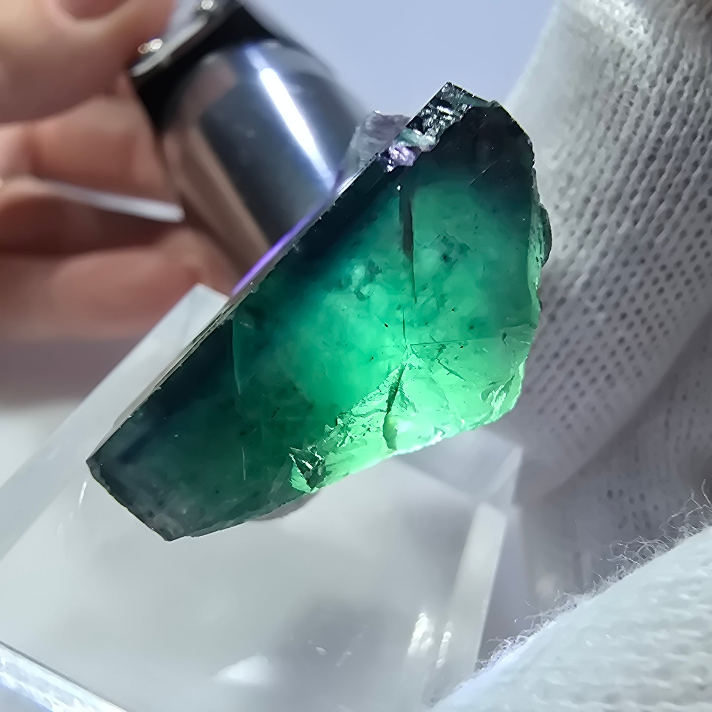 Seltene Phantom Fluorit Würfel Stufe zonal grün lila Okorusu, Namibia 31*27*17mm
