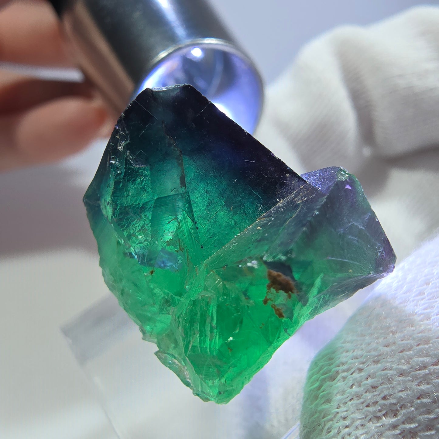 Seltene Phantom Fluorit Würfel Stufe zonal grün lila Okorusu, Namibia 31*27*17mm