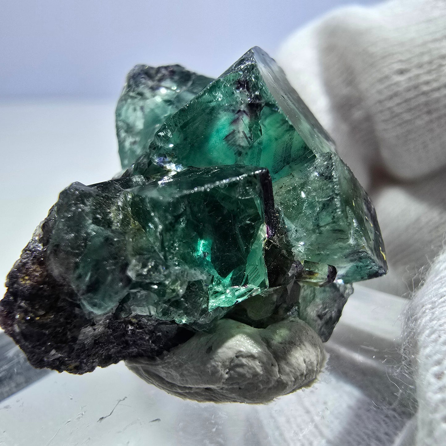 Spécimen rare de cube de fluorite fantôme, vert zonal et violet, Okorusu, Namibie, 25 x 23 x 18 mm