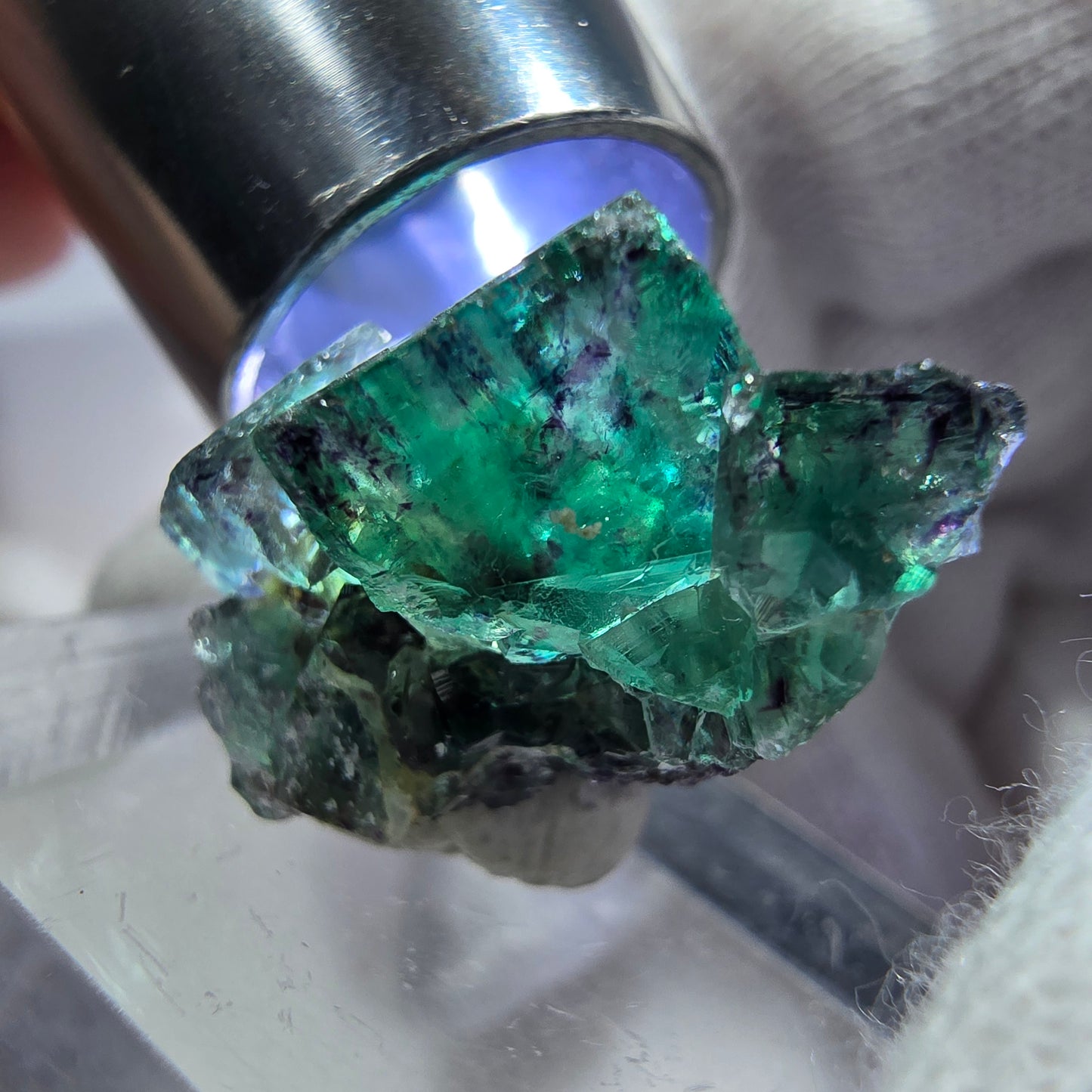 Spécimen rare de cube de fluorite fantôme, vert zonal et violet, Okorusu, Namibie, 25 x 23 x 18 mm