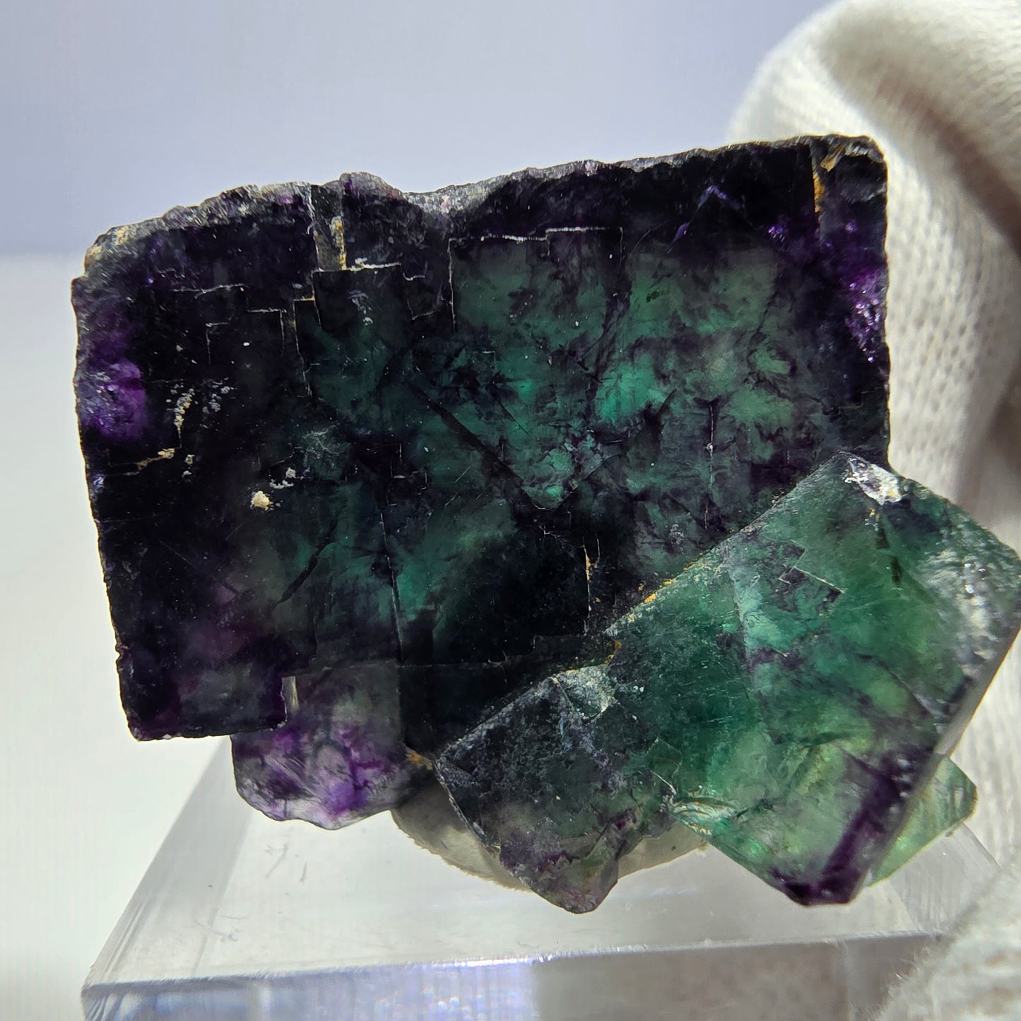 Seltene Phantom Fluorit Würfel Stufe zonal grün lila Okorusu, Namibia 39*34*24mm