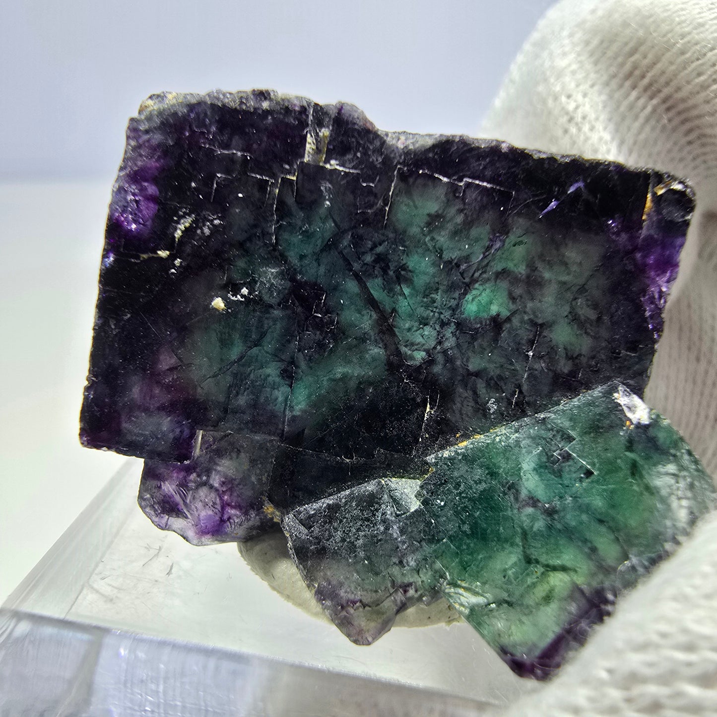 Seltene Phantom Fluorit Würfel Stufe zonal grün lila Okorusu, Namibia 39*34*24mm