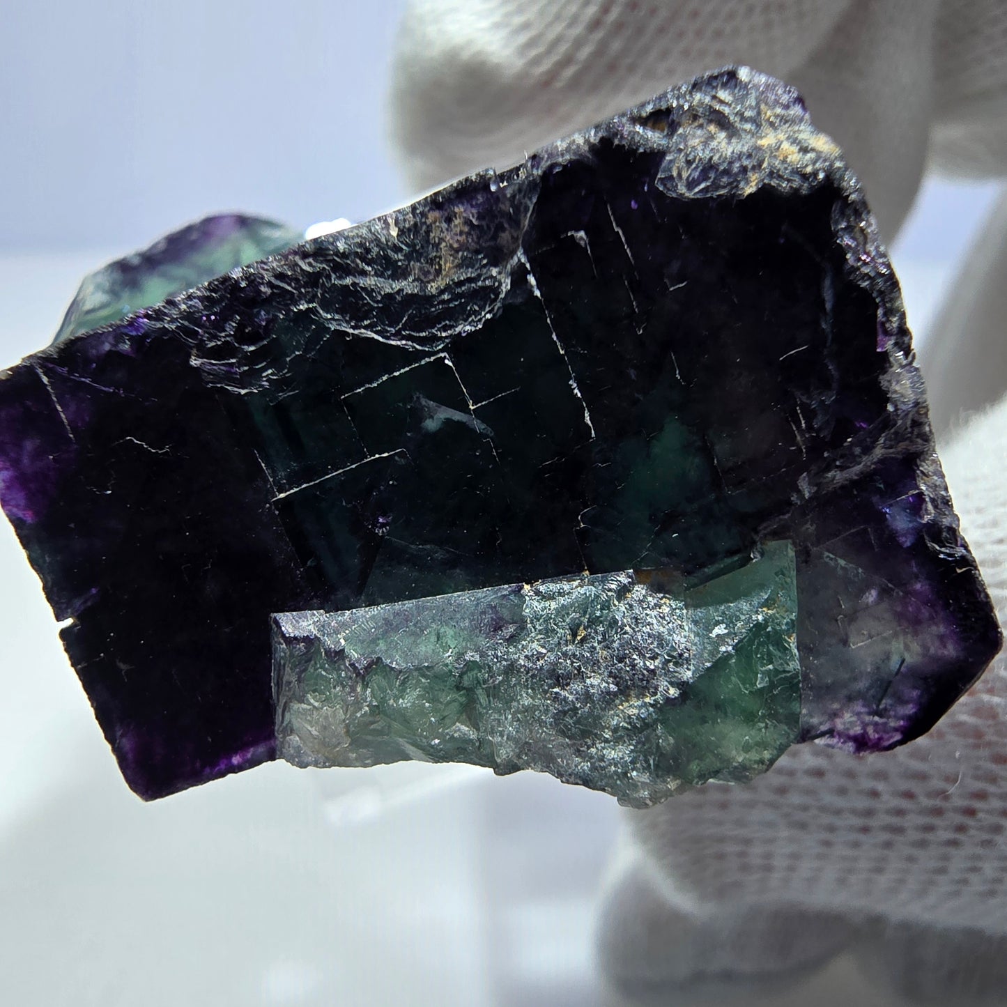 Seltene Phantom Fluorit Würfel Stufe zonal grün lila Okorusu, Namibia 39*34*24mm