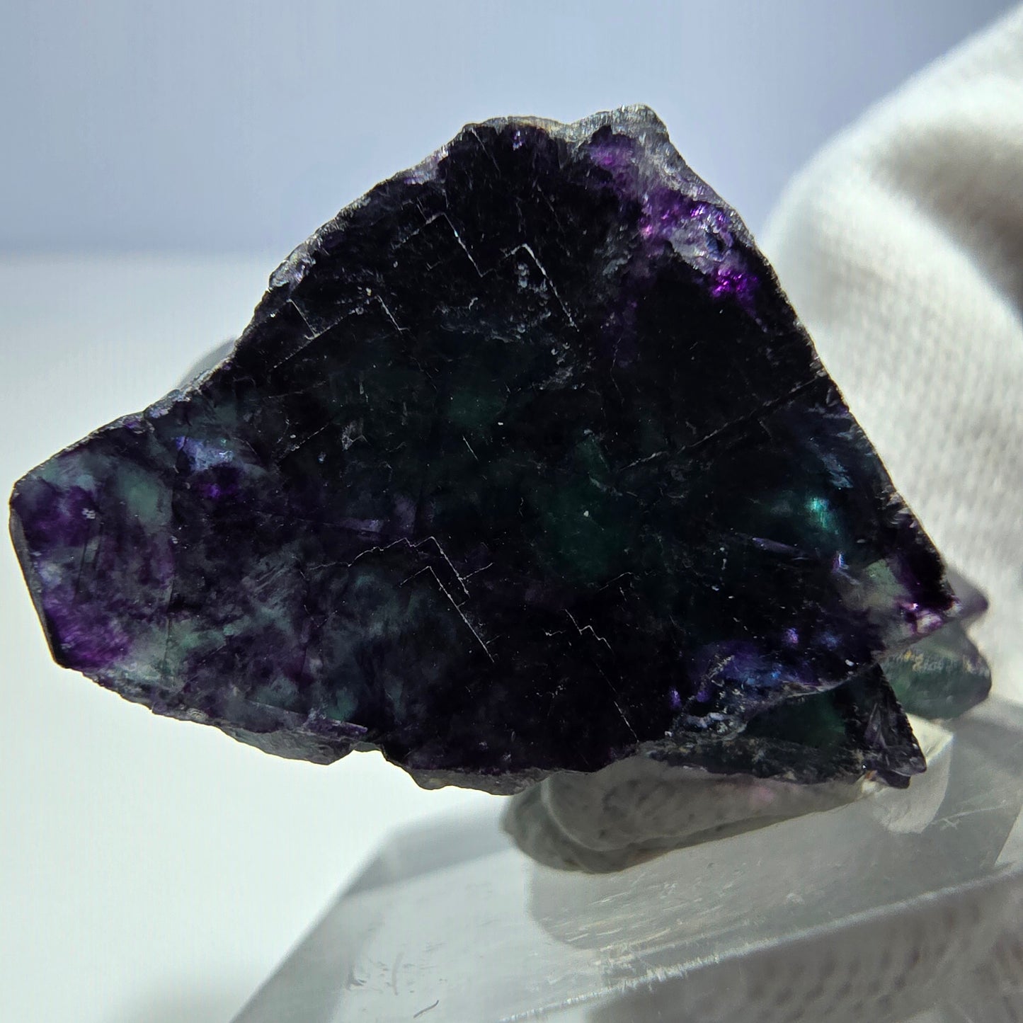 Seltene Phantom Fluorit Würfel Stufe zonal grün lila Okorusu, Namibia 39*34*24mm