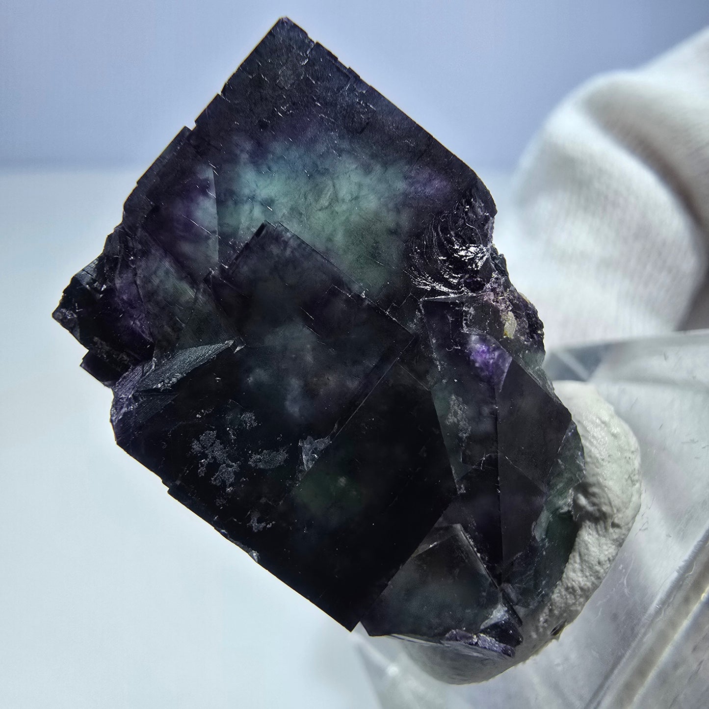 Seltene Phantom Fluorit Würfel Stufe zonal grün lila Okorusu, Namibia 29*23*20mm