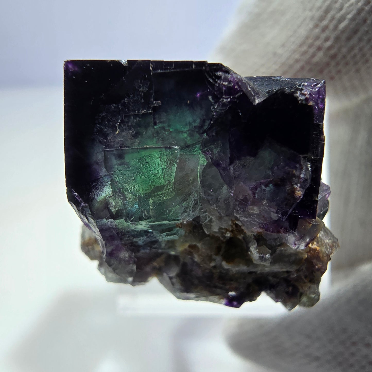 Seltene Phantom Fluorit Würfel Stufe zonal grün lila Okorusu, Namibia 29*23*20mm