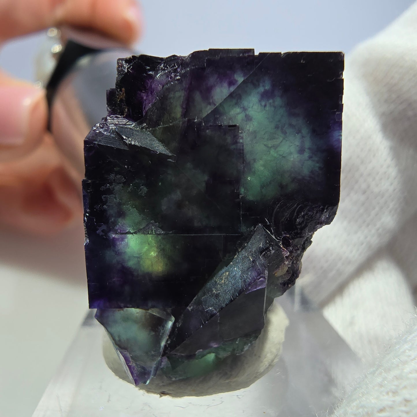 Seltene Phantom Fluorit Würfel Stufe zonal grün lila Okorusu, Namibia 29*23*20mm