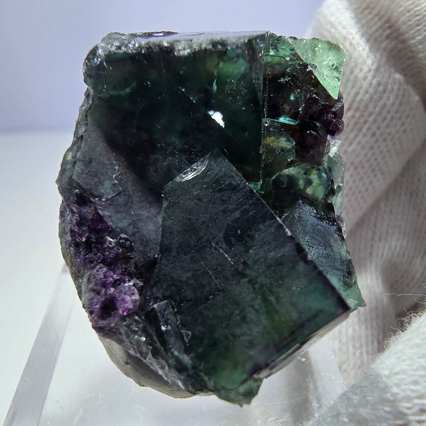 Seltene Phantom Fluorit Würfel Stufe zonal grün lila Okorusu, Namibia 34*25*18mm