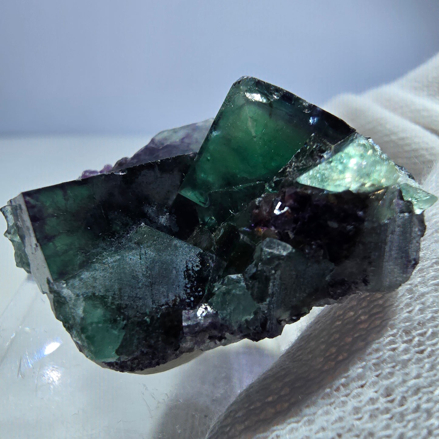 Seltene Phantom Fluorit Würfel Stufe zonal grün lila Okorusu, Namibia 34*25*18mm
