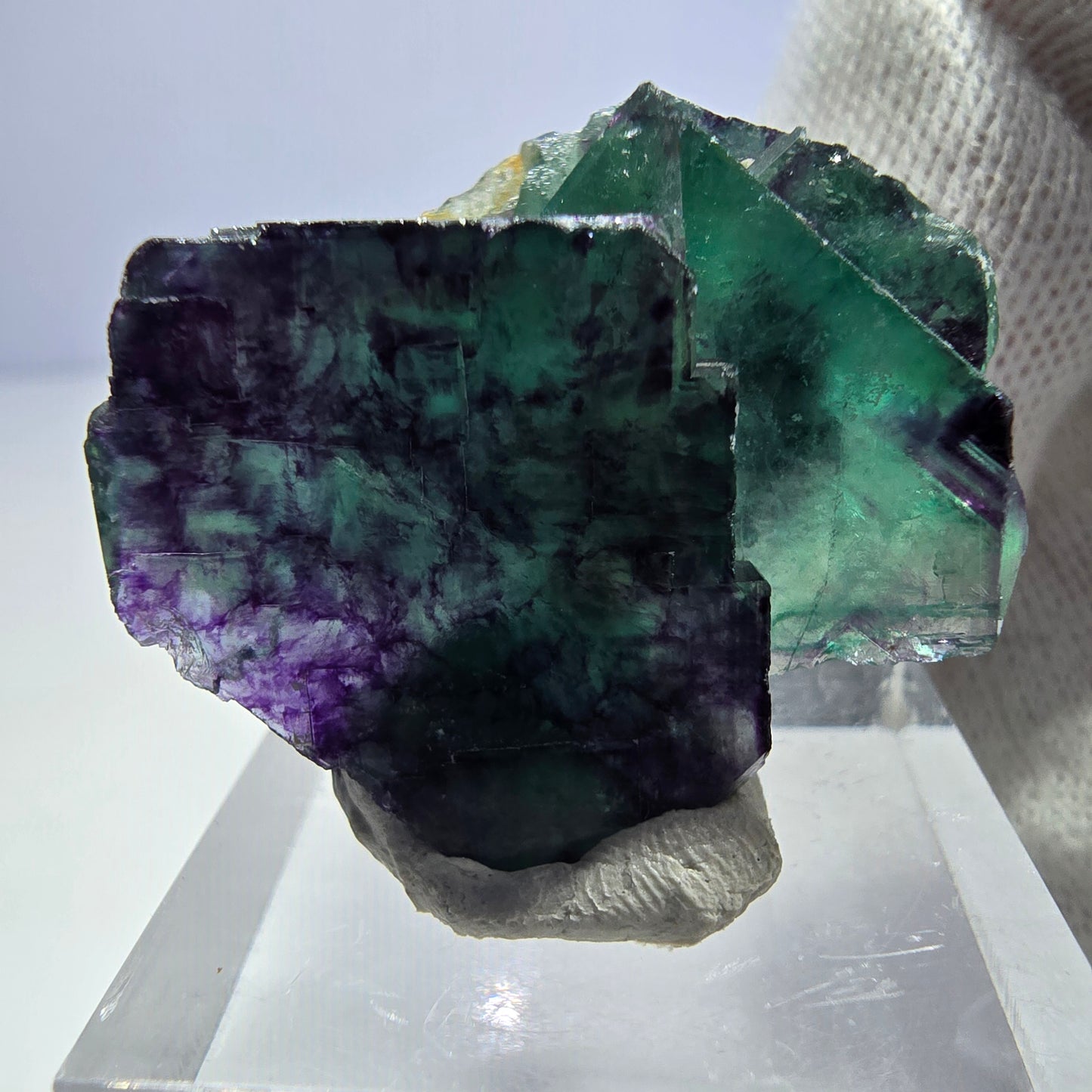 Spécimen rare de cube de fluorite fantôme, vert zonal et violet, Okorusu, Namibie, 32 x 28 x 19 mm