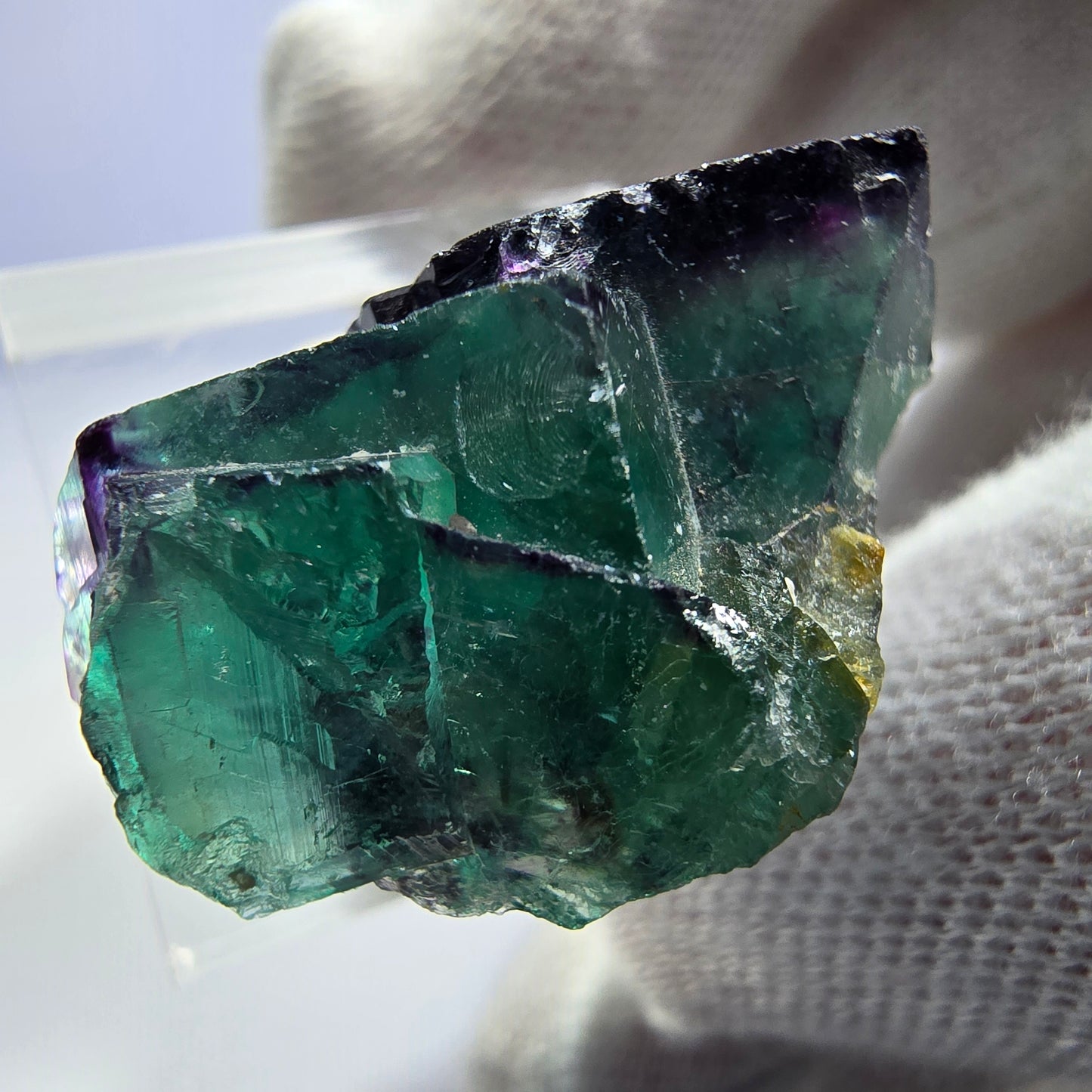 Spécimen rare de cube de fluorite fantôme, vert zonal et violet, Okorusu, Namibie, 32 x 28 x 19 mm