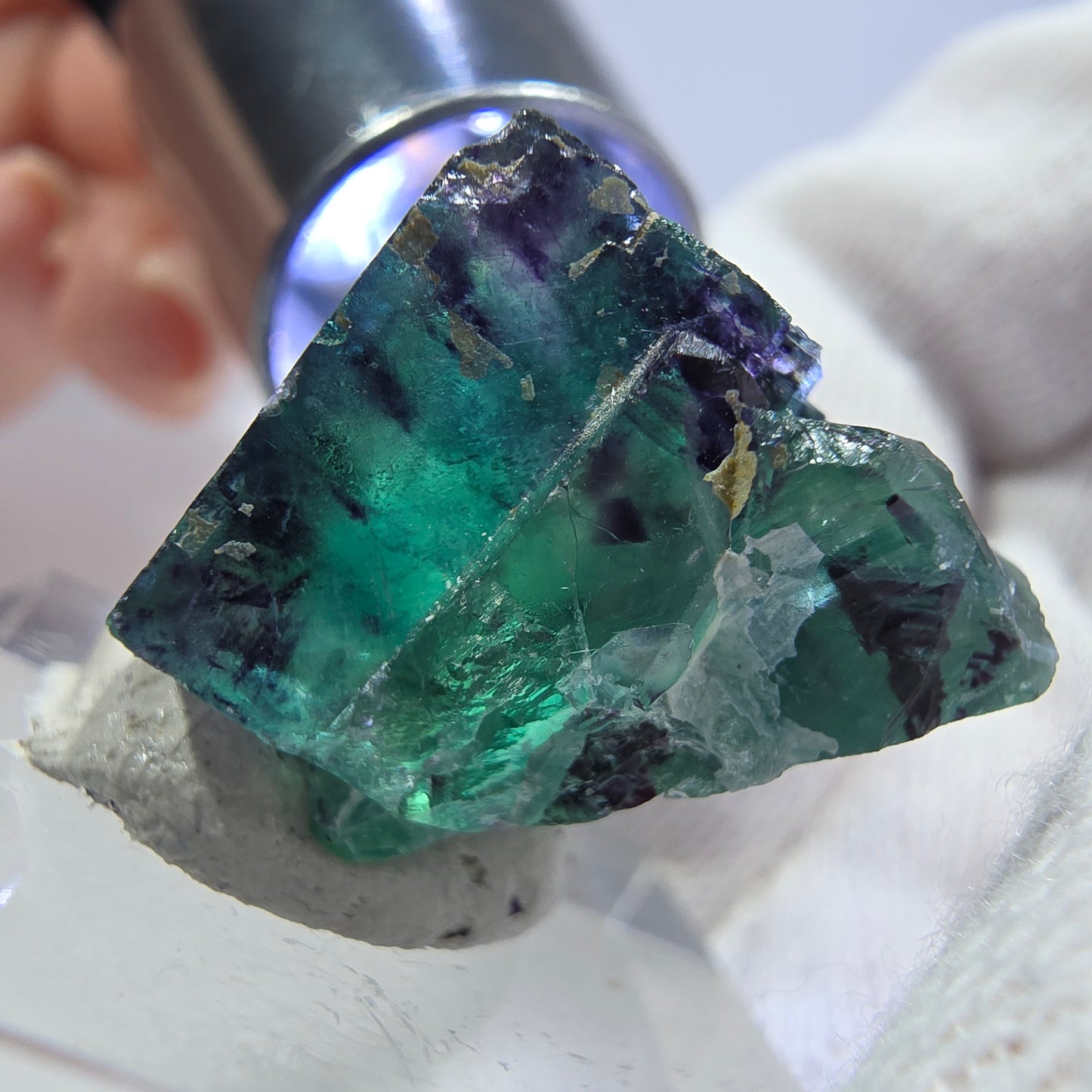 Seltene Phantom Fluorit Würfel Stufe zonal grün lila Okorusu, Namibia 31*24*19mm
