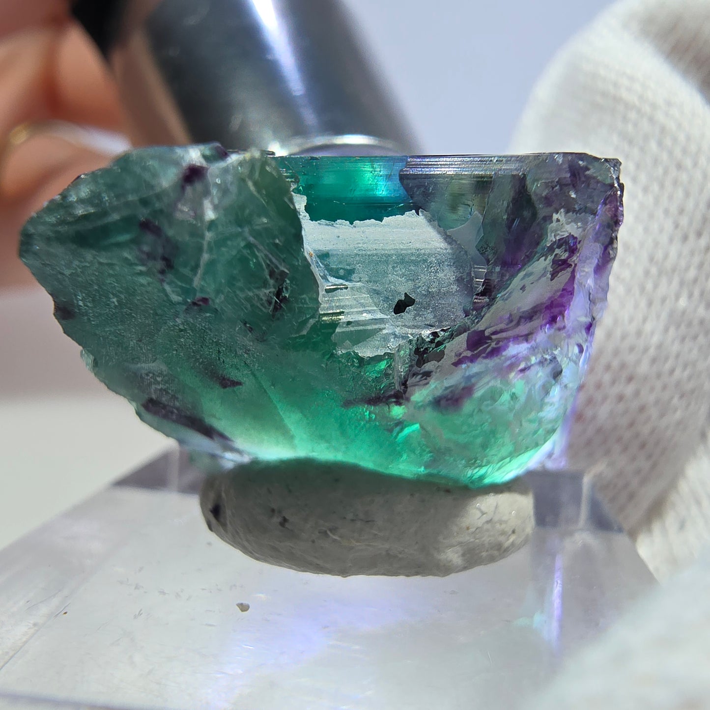 Seltene Phantom Fluorit Würfel Stufe zonal grün lila Okorusu, Namibia 31*24*19mm