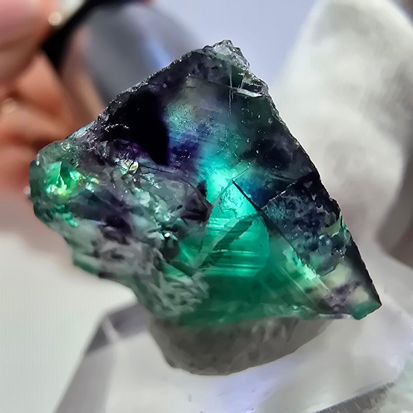 Seltene Phantom Fluorit Würfel Stufe zonal grün lila Okorusu, Namibia 31*24*19mm