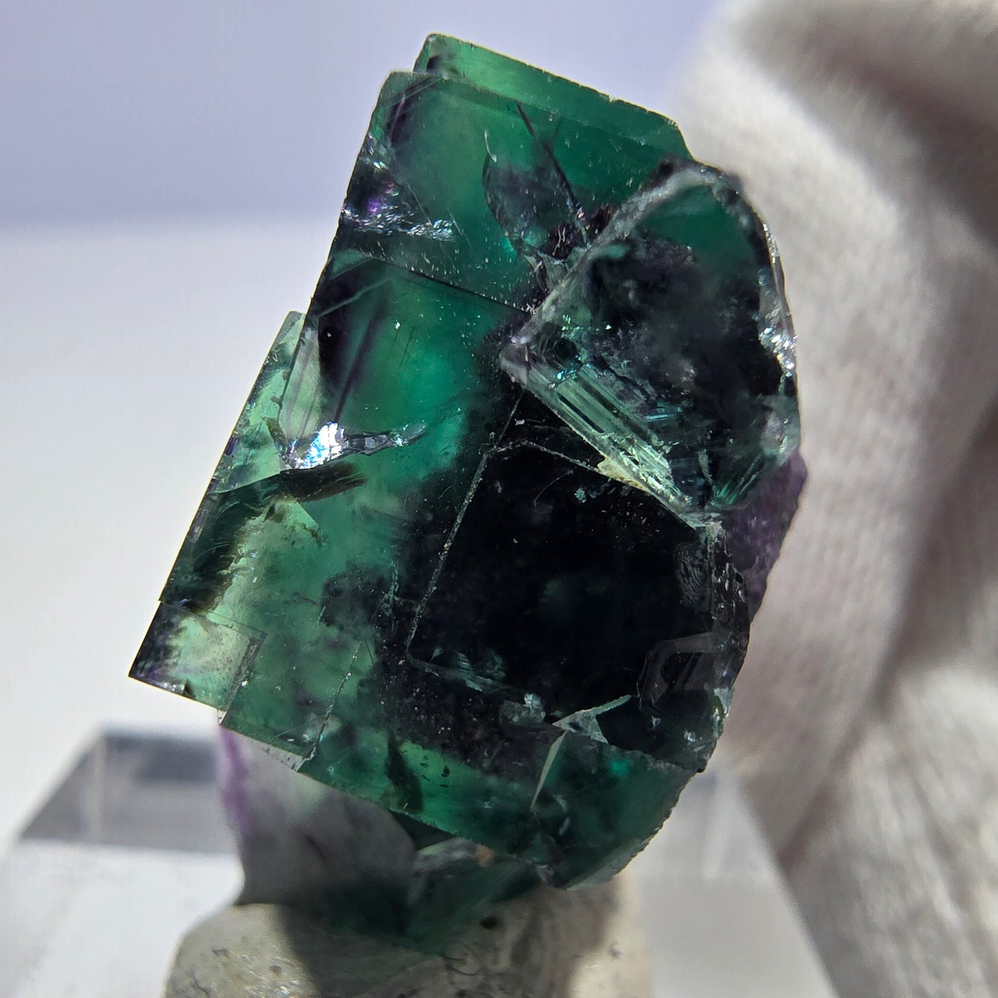 Rare spécimen de cube de fluorite fantôme, vert-violet zonal, Okorusu, Namibie, 31 x 21 x 15 mm